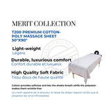 T200 Premium Cotton-Poly Massage Sheet 50"x90" WHITE Merit Collection 6/Pack