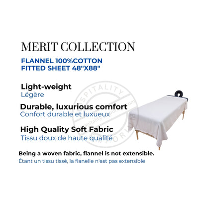 Flannel 100%Cotton Fitted Sheet 48"x88" color WHITE Merit Collection 6/Pack