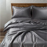 KING Bed Sheet Set (Flat x1 + Fitted x1 + PC X2) in Elegant colors RED / CHAMPAGNE / CHARCOAL GREY / SILVER Fabric Luxury Satin 4pc/ Set Clearance Price $10/ set - bu