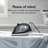 Hamilton Beach Electric Iron, Retractable Cord, ASO, Spray & Blast, Adj. Steam, Reset Button, Non-Stick Soleplate, Black/Silver