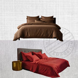 QUEEN Bed Sheet Set (Flat x1 + Fitted x1 + PC X2) in Elegant colors CHOC BROWN/ RED Fabric Extra Soft Plush Microfiber 4pc/ Set Clearance Price $10/ set