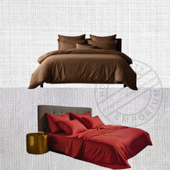 QUEEN Bed Sheet Set (Flat x1 + Fitted x1 + PC X2) in Elegant colors CHOC BROWN/ RED Fabric Extra Soft Plush Microfiber 4pc/ Set Clearance Price $10/ set