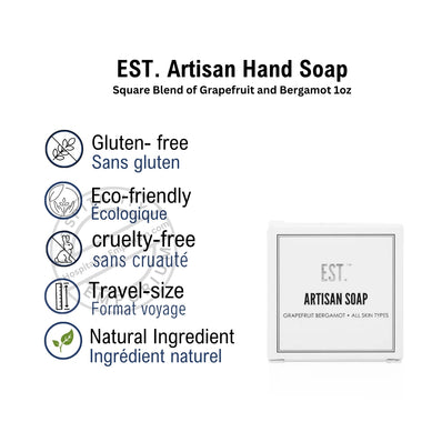 EST. Premium Artisan Soap, Square Blend of Grapefruit and Bergamot 1oz