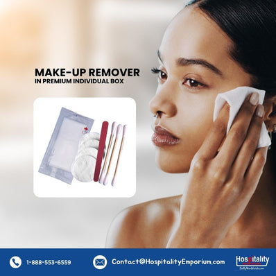 Makeup Wet Wipe + Vanity Kit (Bamboo Ear Buds + Cotton Pads + Nail File) Guest Bathroom Amenity Premium individual Box packing (Count 200's/Pack)