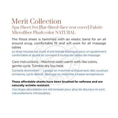 Spa Sheet Set (flat+fitted+face rest cover) Fabric Microfiber Plush color NATURAL 3 pc/ set for 4/Pack -test