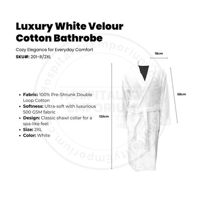 Luxury Velour (100%C Pre-Shrunk) Double Loop Cotton 500GSM Shawl Collar Bathrobe Unisex White size: 2XL 2/Pack