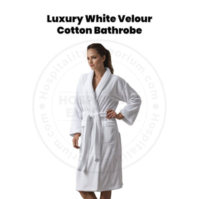 Luxury Velour (100%C Pre-Shrunk) Double Loop Cotton 500GSM Shawl Collar Bathrobe Unisex White size: 4XL 2/Pack