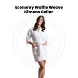 Economy Waffle Weave (60%C-40%P) 200GSM Kimono Collar Bathrobes White Size: MEDIUM 2/Pack