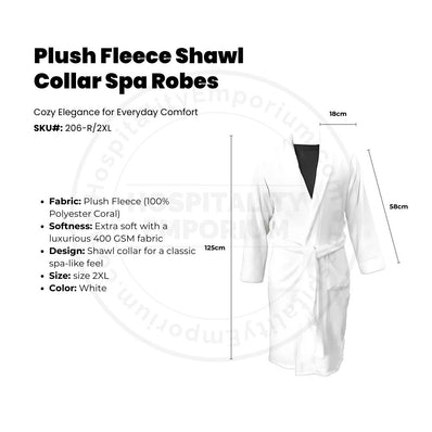 Plush Fleece (100%P Coral) Extra Soft 400GSM Shawl Collar Spa Robes Unisex White Size: 2XL 2/Pack