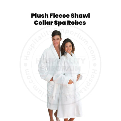 Plush Fleece (100%P Coral) Extra Soft 400GSM Shawl Collar Spa Robes Unisex White Size: L/XL 2/Pack