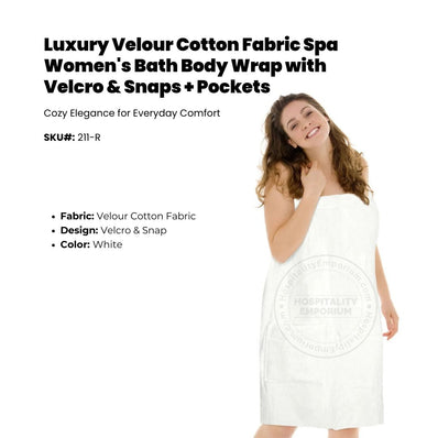 Luxury Velour Cotton Fabric Spa Women's Bath Body Wrap with Velcro & Snaps + Pockets size: L/XL 2/Pack