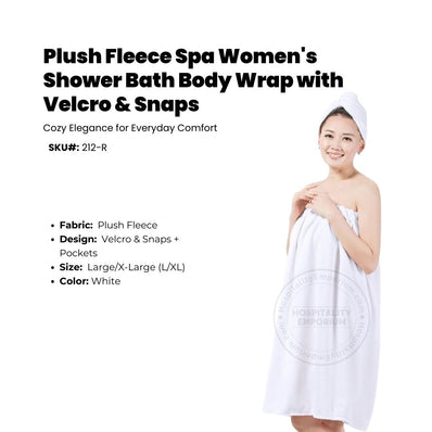 Plush Fleece Spa Women's Shower Bath Body Wrap with Velcro & Snaps + Pockets size: L/XL 4/Pack