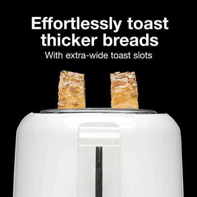 Proctor Silex® Wide-Slot 2 Slice Toaster, ASO, extra Wide Slots, Toast Boost, 7-Shade Toast Select, White