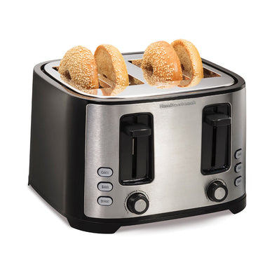 4 HB Slice Extra-Wide Slot Toaster, Toast Boost, Adj. Shade Select, Cool-Touch Sides, Black/Silver