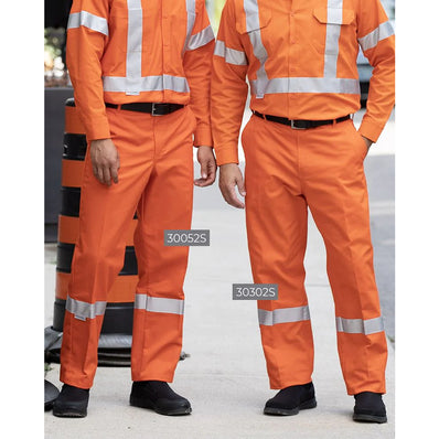Work Pants Poly/Cotton with 2" Silver Tape, Cargo Pockets Color Orange Available sizes S-XL (Sold as 3's/ Pack)