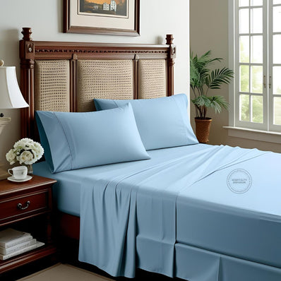 TC-180 FLAT SHEETS percale fabric color Blue QUEEN size Hospitality Bed  Thomaston Mills