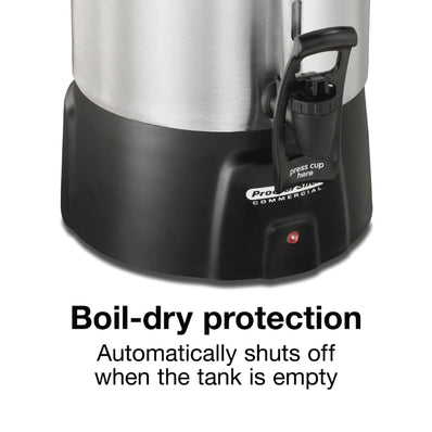 Proctor Silex® Commercial Alum. Urn, 40 cup, one hand dispensing, coffee level indicator