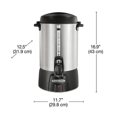 Proctor Silex Commercial, Alum. Urn, 60 cup, one hand dispensing, coffee level indicator