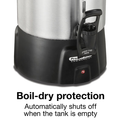 Proctor Silex Commercial, Alum. Urn, 100 cup, one hand dispensing, coffee level indicator