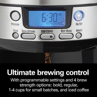 Hamilton Beach Coffee Maker 12 Cup Dispensing , w/ Programmable ASO, Black/Silver