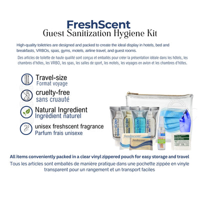 Guest Sanitization Hygiene Kit FreshScent 10 items count in Zipper Vinyl Bag (Count 24's/Pack)