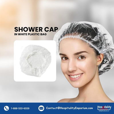 Shower Hair Cap clear Guest Bathroom Amenity individually wrapped White Plastic Bags bulk Economy Pack (Count 200's/Pack)