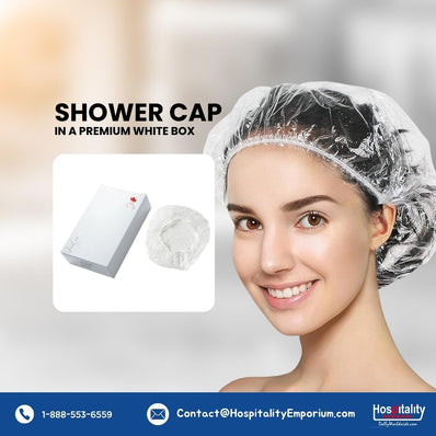 Shower Hair Cap clear Guest Bathroom Amenity in Premium individual Box packing (Count 200's/Pack)