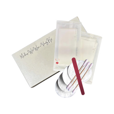 Makeup Wet Wipe + Vanity Kit (Bamboo Ear Buds + Cotton Pads + Nail File) Guest Bathroom Amenity Premium individual Box packing (Count 200's/Pack)