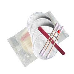 Vanity Kit (Bamboo Ear Buds + Cotton Pads + Nail File) Guest Bathroom Amenity in White Plastic Bags Bulk Economy Packing (Count 200's/Pack)