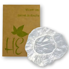 Shower Hair Cap clear Guest Bathroom Amenity individually wrapped  in Economical Eco Friendly Brown Box Packing (Count 200's/Pack)
