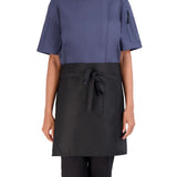 STD. Waist Apron 4-WAY No Pockets Twill Fabric 7.1oz 100% Spun Poly size 32in W X 35in L Color Black, or White With Red Hem Stitch 