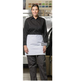 STD. Waist Apron 4-WAY No Pockets Twill Fabric 7.1oz 100% Spun Poly size 32in W X 35in L Color Black, or White With Red Hem Stitch 