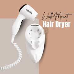 Hamilton Beach Wall Mount Hair Dryer, 1500 Watts, Auto Safety Shut Off, Toggle Switch, White