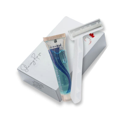 Shaving Kit Razor Twin Blades White + FreshScent Shave Cream 18-25ml multi-Use Bathroom Amenity Premium individual Box packing (Count 200's/Pack)