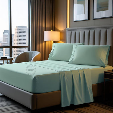 TC-180 FITTED SHEETS percale fabric color Seafoam size QUEEN Beds Hospitality  Thomaston Mills