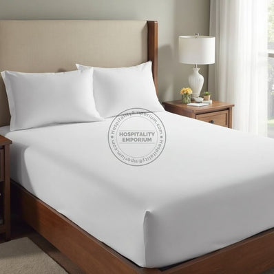 TC-180 FITTED SHEETS percale fabric White size QUEEN Beds Hospitality  Thomaston Mills