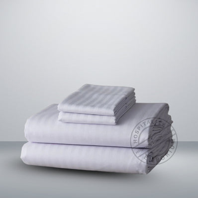 TC-250 FLAT SHEETS Premium 10mm Wide STRIPED Tone-On-Tone White Royal Suite KING Beds  Thomaston Mills