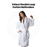 Velour (100%C) Double Loop Cotton 400GSM Shawl Collar Plain Bathrobes White Unisex 2/Pack