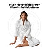 Plush Fleece (100%P Coral Fleece) with Micro-Fiber Satin Stripe 300GSM Shawl Collar White Unisex 2/Pack