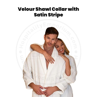 Velour (100%C) Double Loop Cotton 400GSM Shawl Collar with Satin Stripe Bathrobes White Unisex 2/Pack