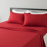 QUEEN Bed Sheet Set (Flat x1 + Fitted x1 + PC X2) in Elegant colors CHOC BROWN/ RED Fabric Extra Soft Plush Microfiber 4pc/ Set Clearance Price $10/ set