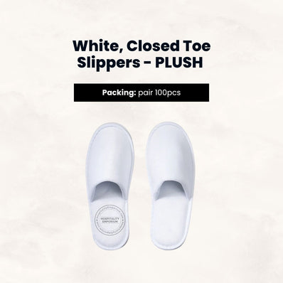 White, Closed Toe Slippers - PLUSH Zero Plastic, Non-Woven Envelope