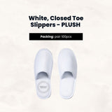 White, Closed Toe Slippers - PLUSH Zero Plastic, Non-Woven Envelope