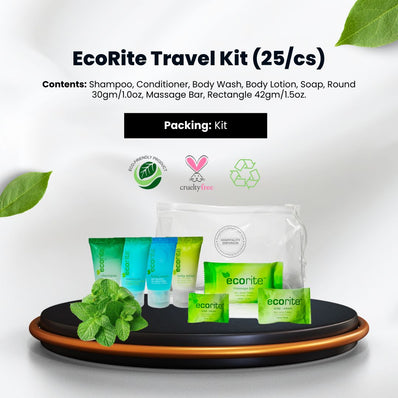 EcoRite Travel Kit - Shampoo, Conditioner, Body Wash, Lotion, Soap, Massage Bar