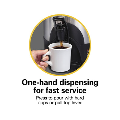 Hamilton Beach Commercial, Stainless Steel Urn, 100 cup, one hand dispensing, coffee level indicator
