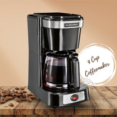 Hamilton Beach Coffee Maker 4 Cup Hospitality Rated, ASO, Swing/Lift Off Brew Basket, Black w/ Glass Carafe