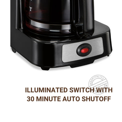 Hamilton Beach Coffee Maker 4 Cup Hospitality Rated , ASO, Swing/Lift Off Brew Basket, Black w/ Stainless Steel Carafe