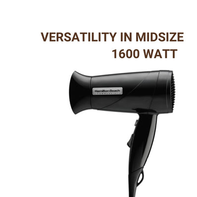 Hamilton Beach Hand Held Hair Dryer, 1600 Watts, Mid-Size, Concentrator, Black