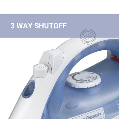 Hamilton Beach Lightweight Steam/Spray Iron, Position Sensing Auto Shut Off, Extra Long Cord, Blue/White