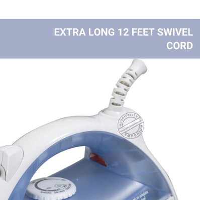 Hamilton Beach Lightweight Steam/Spray Iron, Position Sensing Auto Shut Off, Extra Long Cord, Blue/White
